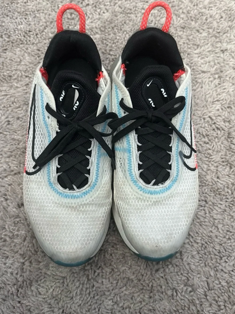 Nike Kids White Sneakers with Black and Coral Accents